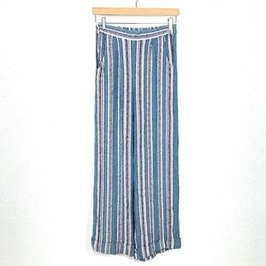 Angie Rayon Wide Leg High Waisted Striped Boho Hippie Pants with Pockets Size M
